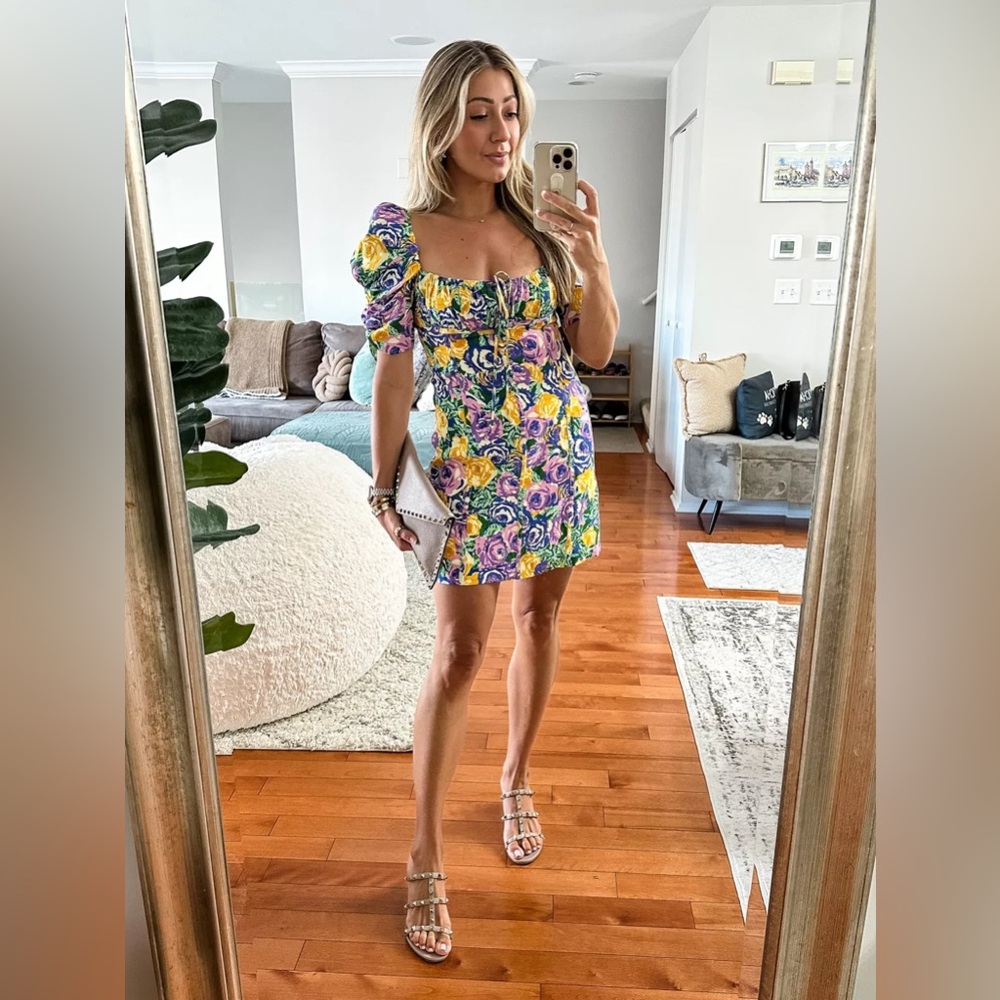 Zara Floral Mini Dress with Puff Sleeve Detail